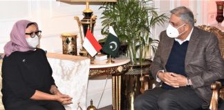 Foreign Minister Of Indonesia Calls On COAS General Qamar Javed Bajwa At GHQ Rawalpindi