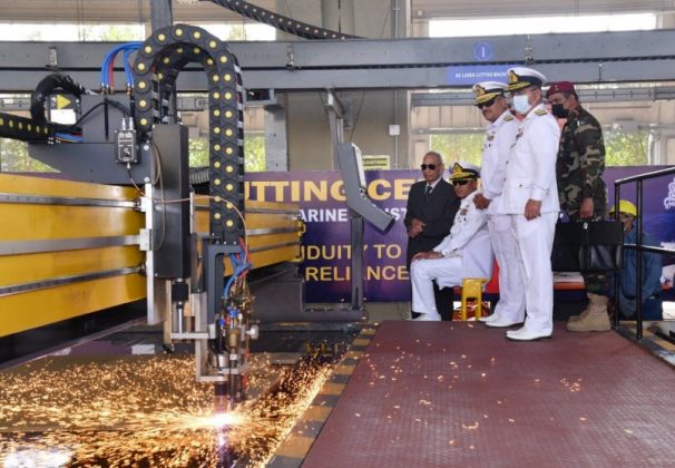 Steel cutting ceremony of locally built 5th HANGIR Class Attack Submarine held at Karachi shipyard