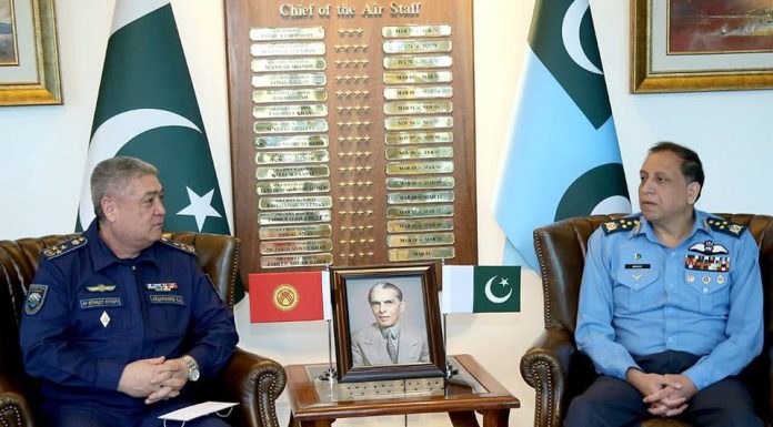 Commander Kyrgyz Air Force Held One On One Important Meeting With CAS Air Chief Marshal Zaheer Ahmed Babar At AIR HQ Islamabad
