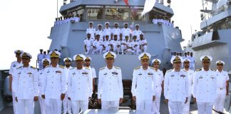 Commissioning Ceremony Of PAKISTAN NAVY's Indigenously Developed Fast Attack Missile Craft PNS HAIBAT And Third 16 Ton Bollard Pull Pusher Tug PNT GOGA Held In Karachi
