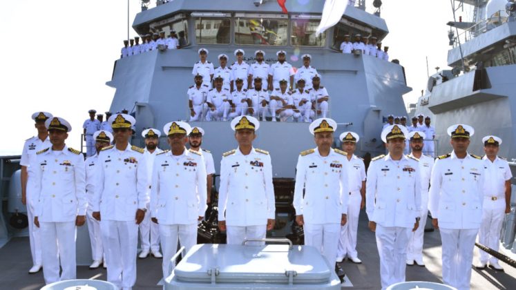 Commissioning Ceremony Of PAKISTAN NAVY's Indigenously Developed Fast Attack Missile Craft PNS HAIBAT And Third 16 Ton Bollard Pull Pusher Tug PNT GOGA Held In Karachi