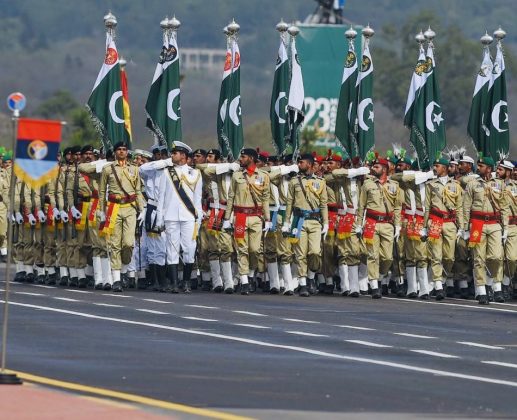 Contingent of TRI-ARMED SERVICES OF SACRED COUNTRY PAKISTAN during PAKISTAN MILITARY PARADE 2022