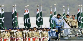 TRI-ARMED FORCES CONTINGENT DURING PAKISTAN DAY MILITARY PARADE 2022