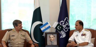 Chief of the Joint Staff of Argentina Armed Forces Held One On One Important Meeting With CNS Admiral Muhammad Amjad Khan Niazi At NAVAL HQ Islamabad