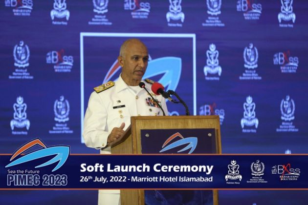 CNS Admiral Amjad Khan Niazi addressed during the Soft Launch Ceremony of PIMAC 2023
