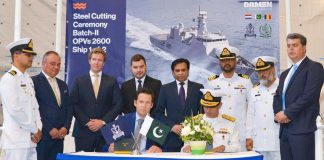 Steel Cutting Ceremony Of PAKISTAN NAVY's Highly Advanced And Hi-Tech Offshore Patrol Vessel (OPV-II) Held At Damen Shipyard In Romania