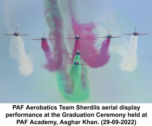 PAF SHERDILS Aerobatics Team performed spectacular performance during Graduation Ceremony at PAF Academy Asghar Khan in Risalpur