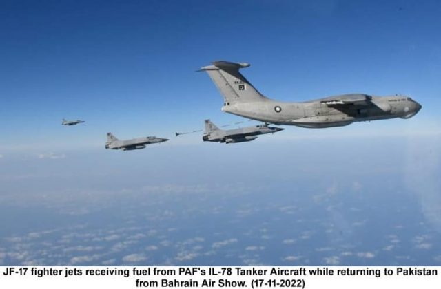 PAF performs air-to-air refueling OF jf-17 Thunder Jets during fighter jet deployment at Bahrain International Air Show 2022