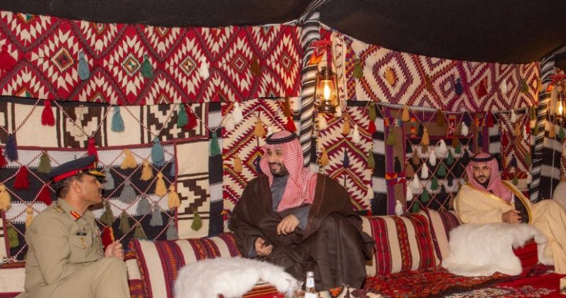 COAS General Asim Munir meeting with Saudi Crown Prince Mohammed bin Salman during official visit to Kingdom of Saudi Arabia