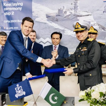 Keel Lays of PAKISTAN NAVY 2nd Highly Advanced Stealth Warship at Damen Shipyards Galati in Romania