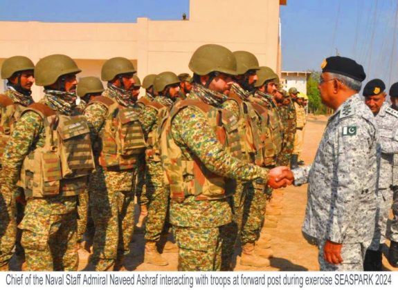 PAK NAVAL CHIEF (CNS) Admiral Naveed Ashraf Oversees the PAK NAVY TRI-SERVICES Exercise SEA SPARK 2024