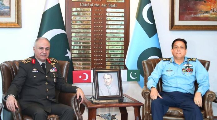 TURKISH CHIEF OF GENERAL STAFF General Metin Gurak And PAK AIR CHIEF Zaheer Ahmed Babar Discusses indian And iranian Terrorism In Beloved Peace Loving Sacred PAKISTAN At AIR HQ Islamabad