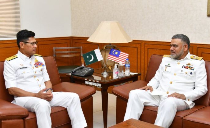 Chief Of Royal Malaysian Navy Admiral Tan Sri Abdul Rehman Bin Ayob meets with the Commander Coast (COMCOAST) Vice Admiral Raja Rab Nawaz