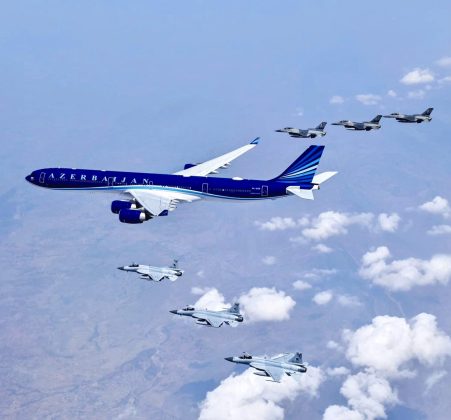 Brave Falcons Of PAKISTAN AIR FORCE Welcomes President Of PAKISTAN Iron Brother AZERBAIJAN H.E Mr. Ilham Aliyev With Pride Of Sacred PAKISTAN's JF-17 Thunder Multi-Role Fighter Jets