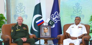 Deputy Minister Of Defense Of Russian Federation H.E Col Gen Alexander V. Fomin And PAK AIR NAVAL CHIEF Admiral Naveed Ashraf Discusses indian And iranian Terrorism At NAVAL HQ Islamabad