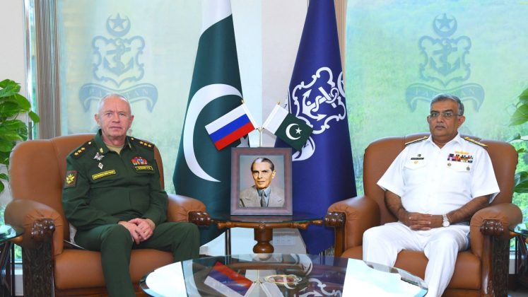 Deputy Minister Of Defense Of Russian Federation H.E Col Gen Alexander V. Fomin And PAK AIR NAVAL CHIEF Admiral Naveed Ashraf Discusses indian And iranian Terrorism At NAVAL HQ Islamabad
