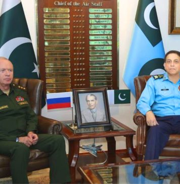 Russian Deputy Defense Minister Federation H.E Col Gen Alexander V. Fomin And PAK AIR FORCE CHIEF Air Chief Marshal Zaheer Ahmed Babar Discusses indian And iranian Terrorism At AIR HQ Islamabad