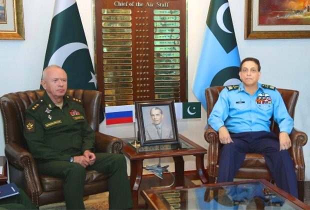 Russian Deputy Defense Minister Federation H.E Col Gen Alexander V. Fomin And PAK AIR FORCE CHIEF Air Chief Marshal Zaheer Ahmed Babar Discusses indian And iranian Terrorism At AIR HQ Islamabad