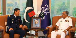 Inspector of the Royal Moroccan Air Force Major Gen Mohammed Gadih And PAK NAVAL CHIEF Admiral Naveed Ashraf Discusses indian And iranian Terrorism In Sacred PAKISTAN At NAVAL HQ Islamabad