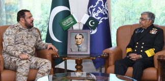 RSNF Cmndr R. Adm Mansour Bin Saud Al-Juaid And PAK NAVAL CHIEF Admiral Naveed Ashraf Expresses Serious Concerns On indian And iranian Terrorism In Sacred PAKISTAN At NAVAL HQ Islamabad