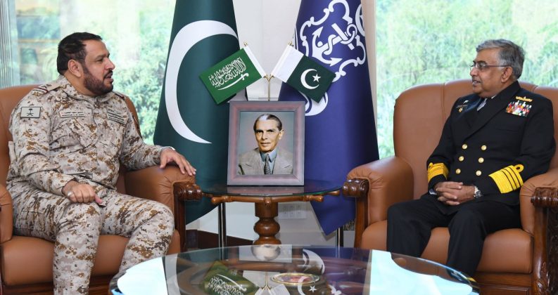 RSNF Cmndr R. Adm Mansour Bin Saud Al-Juaid And PAK NAVAL CHIEF Admiral Naveed Ashraf Expresses Serious Concerns On indian And iranian Terrorism In Sacred PAKISTAN At NAVAL HQ Islamabad