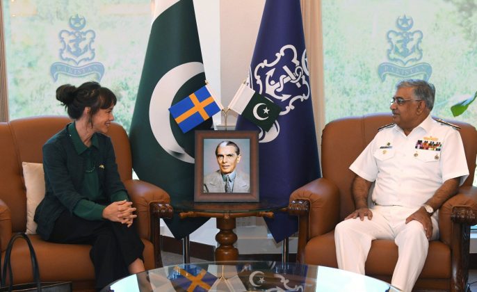 Ambassador Of Sweden To Sacred PAKISTAN H.E Alexandra Cannel Berg Von Line And PAK NAVAL CHIEF Discusses The Serious Issue Of indian And iranian Terrorism In Sacred PAKISTAN At NAVAL HQ Islamabad