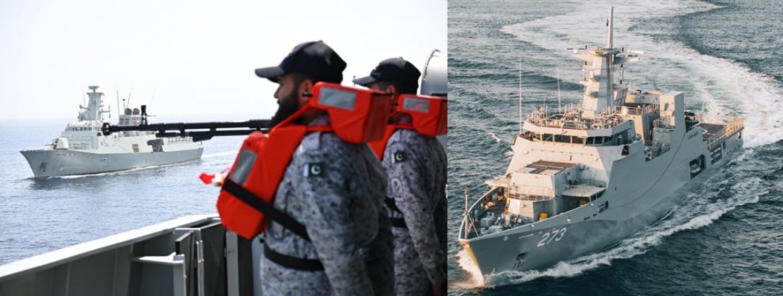 PAK NAVY Heavily Armed Stealth Warship Conducts PASSAGE Exercise With Royal Navy Of Oman Stealth Warship RNOV KHASSAB