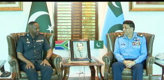 Chief of the South African Air Force Lieutenant General Wiseman Simo Mbambo Meets With PAK AIR CHIEF (CAS) Air Chief Marshal Zaheer Ahmed Babar