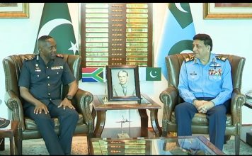 Chief of the South African Air Force Lieutenant General Wiseman Simo Mbambo Meets With PAK AIR CHIEF (CAS) Air Chief Marshal Zaheer Ahmed Babar