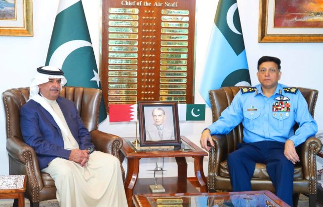 Commander Bahrain National Guard General Shaikh Mohammed Bin Isa Bin Salman Al Khalifa Meets With PAK AIR CHIEF (CAS) Air Chief Marshal Zaheer Ahmed Babar Sidhu At AIR HQ Islamabad