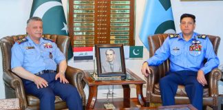 Commander of the Iraqi Air Force Lieutenant General Staff Pilot Mohanad Ghalib Mohammed Radi Al-Asadi Meets With PAK AIR FORCE CHIEF Air Chief Marshal Zaheer Ahmed Babar Sidhu At AIR HQ Islamabad