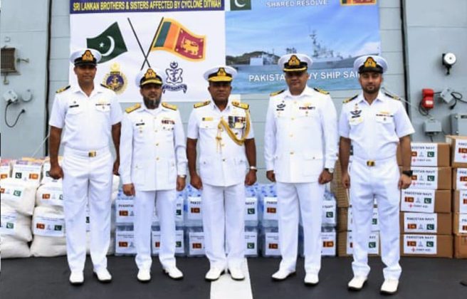 PAK NAVY Heavily Armed Stealth Warship PNS SAIF Delivers Humanitarian Assstance And Disaster-Relief (HADR) Mission To The Affectees Of The Cyclone Ditwah In Friendly Country Sri Lanka