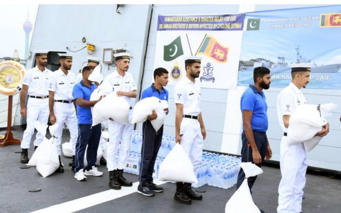 PAK NAVY Heavily Armed Stealth Warship PNS SAIF Delivers Humanitarian Assstance And Disaster-Relief Mission To The Affectees Of The Cyclone Ditwah In Friendly Country Sri Lanka