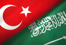 TURKIYE AND SAUDI ARABIA FLAGS TOGETHER