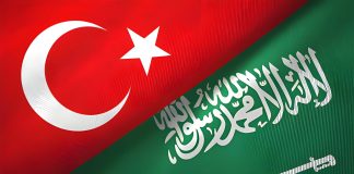 TURKIYE AND SAUDI ARABIA FLAGS TOGETHER