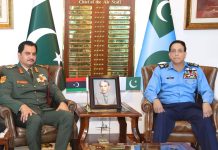 DEPUTY COMMANDER-IN-CHIEF OF THE LIBYAN ARAB ARMED FORCES CALLS ON PAK AIR FORCE CHIEF (CAS) AIR CHIEF MARSHAL ZAHEER AHMED BABAR AT AIR HQ ISLAMABAD