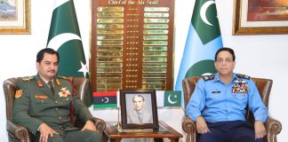 DEPUTY COMMANDER-IN-CHIEF OF THE LIBYAN ARAB ARMED FORCES CALLS ON PAK AIR FORCE CHIEF (CAS) AIR CHIEF MARSHAL ZAHEER AHMED BABAR AT AIR HQ ISLAMABAD