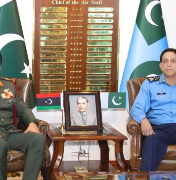 DEPUTY COMMANDER-IN-CHIEF OF THE LIBYAN ARAB ARMED FORCES CALLS ON PAK AIR FORCE CHIEF (CAS) AIR CHIEF MARSHAL ZAHEER AHMED BABAR AT AIR HQ ISLAMABAD